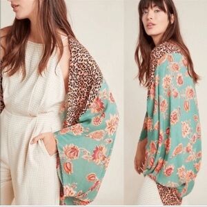 Anthropologie Kachel Vibrant Cheetah Floral Print Kimono One Size